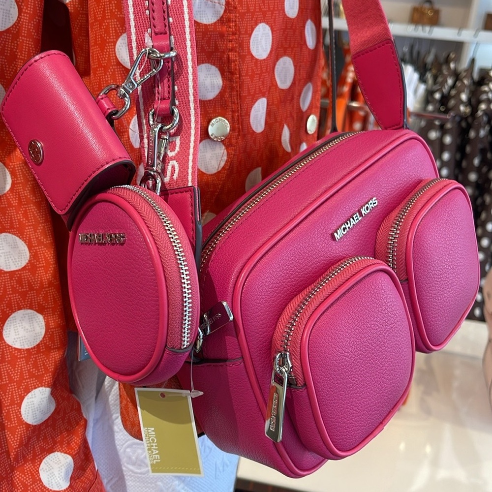 Michael Kors Jet Set Leather Medium Crossbody Bag with Case for Apple Airpods Pr - Picture 6 of 16